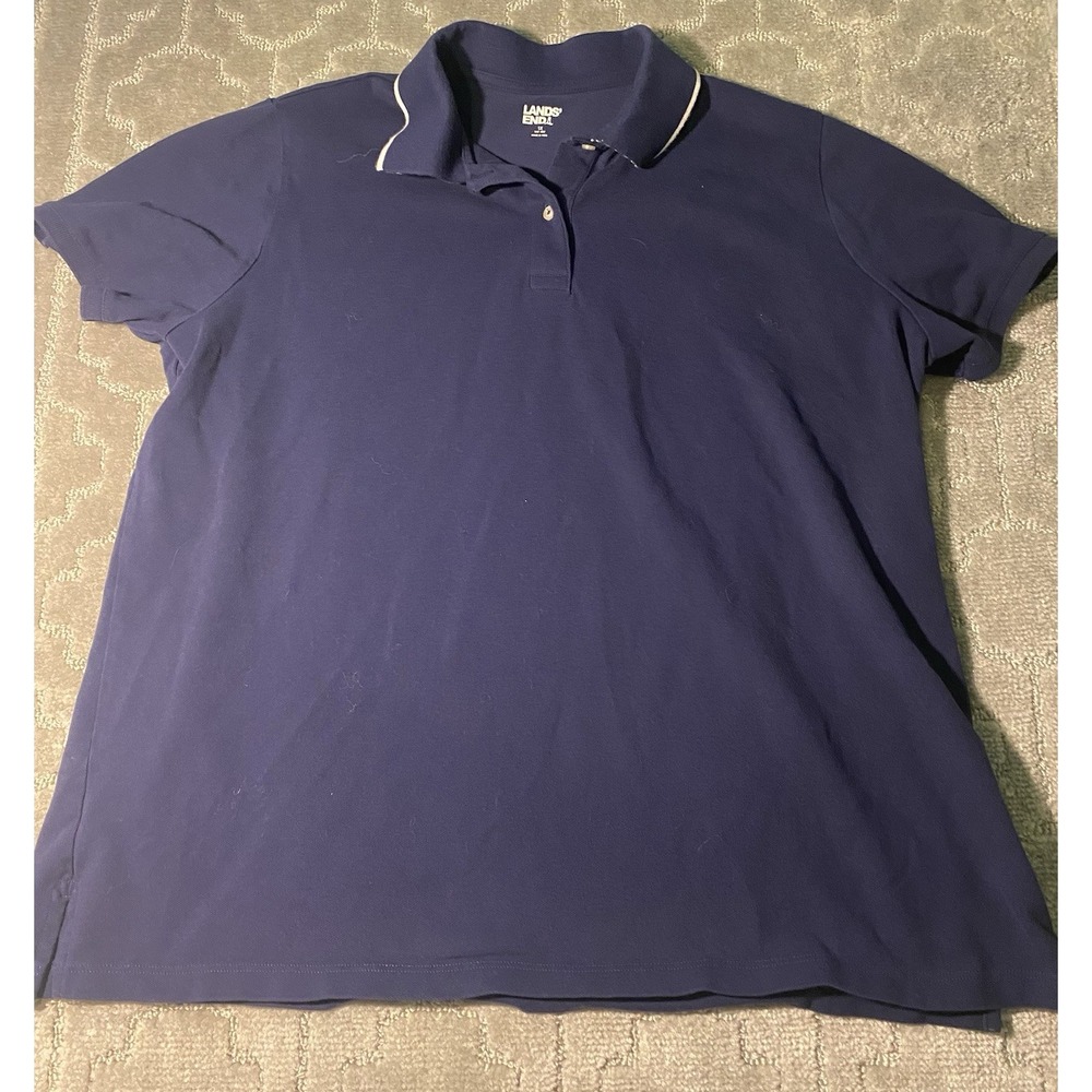 Lands End 1X Navy Polo Shirt Classic‎ Preppy Casual Golf Uniform Short Sleeve